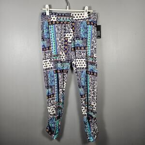 Michael Lauren Pablo‎ Pants S Blue Patchwork Shirred Stretch Rayon Spandex NWT